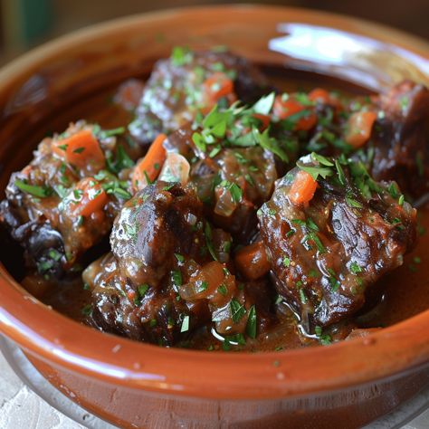 Spanish Oxtail Stew: A Savory Adventure Paleo Oxtail Recipes, Spanish Oxtail Stew, Cuban Oxtail Recipes, Ox Tail Recipe, Oxtail Stew Recipe, Spanish Stew, Braised Oxtail, Oxtail Stew, Oxtail Recipes