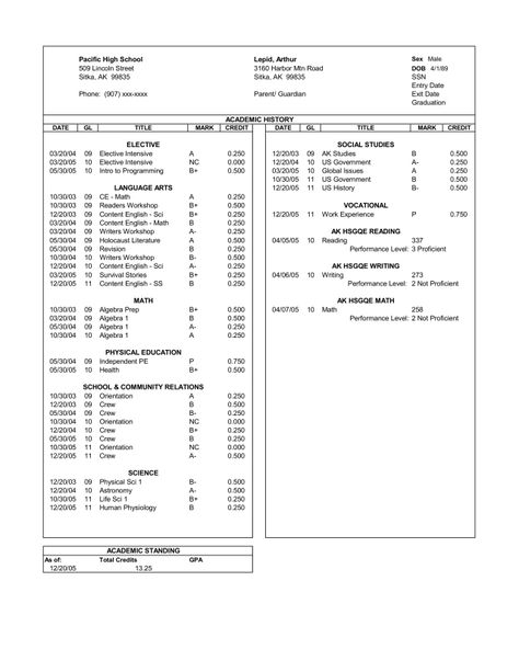 A sample of our current student transcript. Arthur is not a real person. Usa High School, High School Transcript, Homeschool Education, School Information, Homeschool High School, Work Boxes, Homeschool Organization, College Prep, An Exercise