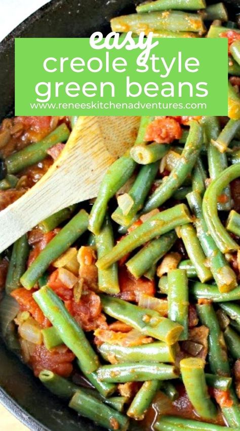 Add some flavor to your side dishes with these zippy creole style green beans. Easy-to-make. Side dish for just about any occasion or main dish. Creole Green Beans, Cajun Vegetables Side Dishes, Pasta Side Dishes, Vegetable Side Dishes Recipes, Side Dishes For Bbq, Side Dishes Recipes, Green Bean Recipes, Healthy Comfort Food, Potato Side Dishes