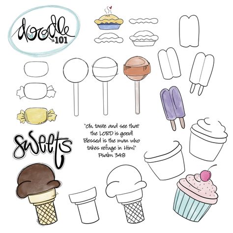 Doodle 101-Instagram – 1Arthouse Doodle 101, Planner Doodles, Bujo Doodles, Cupcake Drawing, Drawing Doodles, Doodle Inspiration, Illustrated Faith, Bible Art Journaling, Bullet Journal Doodles