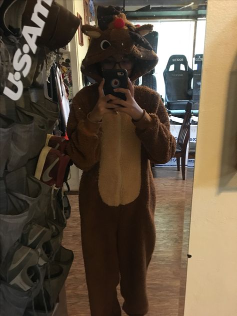 Today I was feeling the rain deer vibe so I wore my reindeer onesie and sorry for the clutter in the background Reindeer Onesie, Deer Outfit, Christmas Sleepover, School Outfit, The Rain, Reindeer, Outfit Of The Day, Onesies, Deer