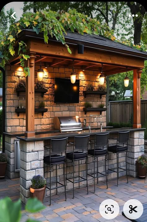 Backyard Grilling Area, Backyard Kitchen Ideas, Elegant Backyard, Small Outdoor Kitchens, Outside Kitchen, Grill Station, Outdoor Kitchen Plans, Outdoor Bbq Kitchen, Grill Area