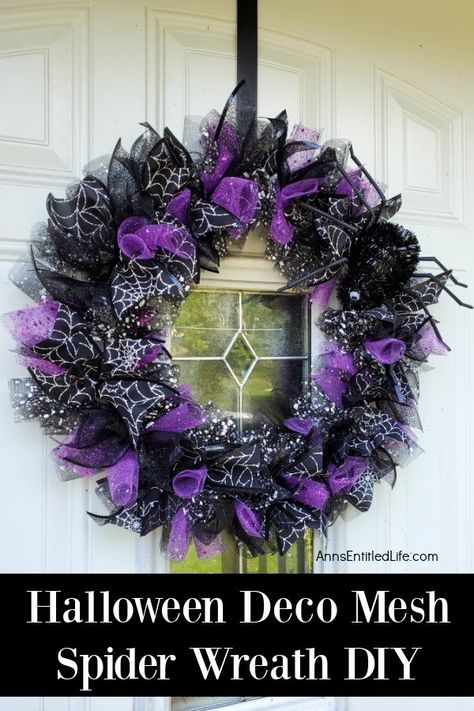 Halloween Wreaths 2023, Diy Flower Wreath How To Make, Halloween Diy Wreaths For Front Door, Ribbon Wreath Tutorial Step By Step, Diy Halloween Wreath Dollar Tree, Spider Wreath Diy, Wreath Techniques, Halloween Wreaths For Front Door, Saturday Ideas