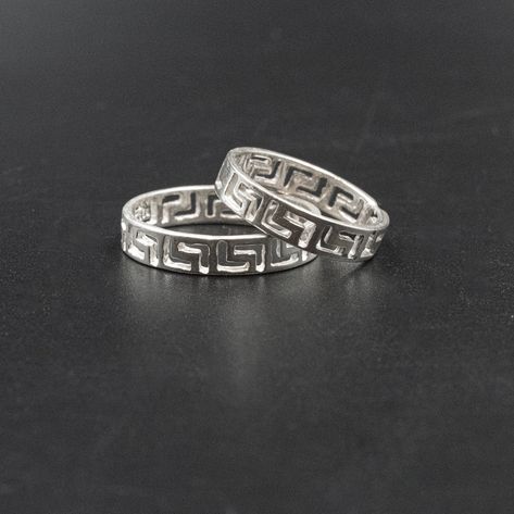 Greek Key Sterling Silver Ring, Greek Wedding Band, Cut Out Greek Key Unisex Ring, Greek Key Jewelry, Gift Ring for Her/Him, Greek Jewelry https://etsy.me/2ZHwlSa #wedding #unisexadults #sterlingsilverring #greekke Olive Tree Branch, Guy Jewelry, Water Jar, Ancient Greek Jewelry, Greek Ring, Small Dangle Earrings, Fulfilled Life, Key Jewelry, Art Necklaces