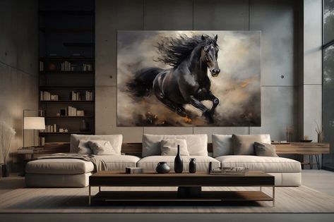 Running Horse Canvas Wall Art Decor Horse Wall Art Print Modern Horse Art Animal Wall Art Large Wall Art Housewarming Gift - Etsy Smoky Painting, Element Animals, Animals Running, Gold Element, Watercolor Horse Painting, Horse Canvas Painting, Abstract Horse Painting, Horse Wall Art Canvases, Painted Horses