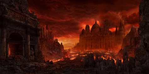 ArtStation - Hell, Andreas Adamek Gacha Backgrounds Outside, Burning City, Free Download Pictures, Wattpad Background, Scenery Background, City Background, Fantasy Castle, Environment Concept Art, Beautiful Fantasy Art