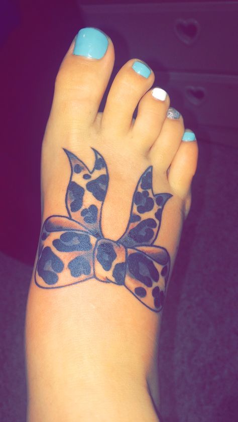 Cheetah bow Leopard Print Bow Tattoo, Ash Tattoo, Bow Tattoos, Leopard Print Bow, Bow Tattoo, Foot Tattoo, Ankle Tattoo, Tattoo Inspo, Pretty Tattoos