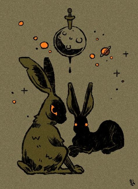 Rabbits, The Moon, Moon, Stars, Art