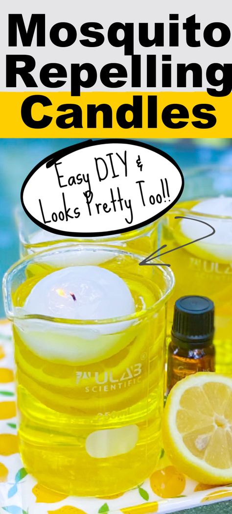 If you want to make the coolest DIY candles, try these great mosquito repelling floating candles for outside. It only takes a few minutes, but also adds a lovely look to your backyard or patio area. These help repel mosquitos with the use of different essential oils, lemon, and color. Be sure to read more of our insect tips too. Natural Mosquito Repellent For Yard, Mosquito Control Backyard, Diy Mosquito Repellent For Yard, Diy Mosquito Repellent Candle, Homemade Scents, Bug Repellent Candles, Wax Crafts, Outdoor Mosquito Repellent, Diy Citronella