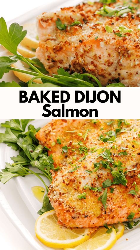 Wild salmon baked in a delicious Dijon sauce and crusted in panko breadcrumbs, all ready in under 20 minutes. Dijon Salmon, Salmon Baked, Dijon Sauce, Lemon Bowl, Best Seafood Recipes, Healthy Salmon Recipes, Shellfish Recipes, Scallop Recipes, Wild Salmon