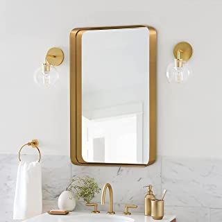 Gold Vanity Mirror, Decorative Bathroom Mirrors, Scalloped Mirror, Black Mirror Frame, Gold Framed Mirror, Gold Mirror Wall, Metal Frame Mirror, Corner Wall, Contemporary Room