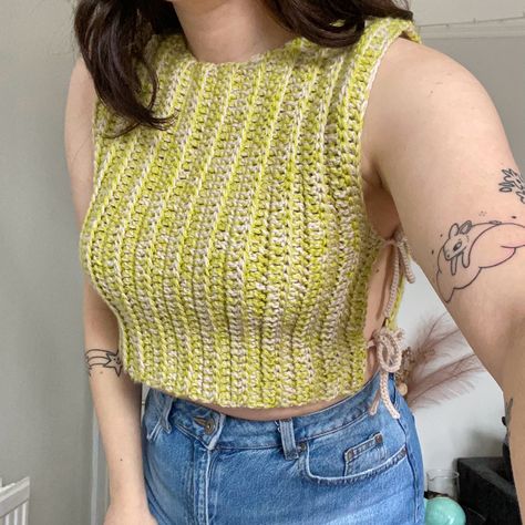 Instagram - anniesews_ Etsy - AnnieSewsUK Crochet Crop Vest, Lime Green Crochet, Crochet Vest Top, Crochet Polo, Crochet 101, Car Trip, Crop Vest, Beginner Crochet Tutorial, Vest Crop Top