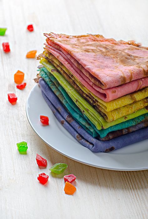 Pan Rainbow Crepe Cake, Rainbow Crepe, Food Pancakes, Crepe Cake, Crepe Cakes, Mille Crepe, Dutch Baby, Food Styling, Waffles