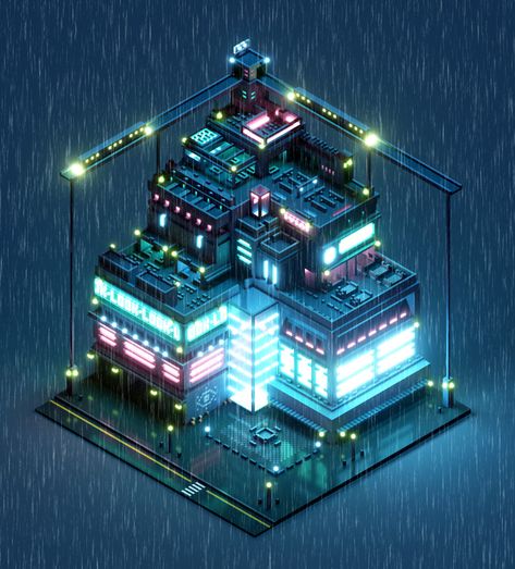 Isometric voxel cyber punk city design by lduncandesign Cyberpunk Building, 3d Aesthetic, Pixel City, Cyberpunk Games, Voxel Art, San Myshuno, Art Cyberpunk, Isometric Drawing, Isometric Art