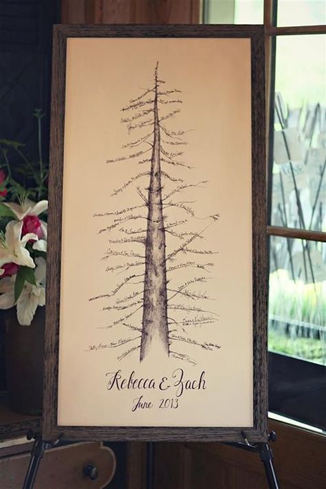 Alternative Guest Book Ideas ~ Yard Sale Weddings Wedding Guest Sign, Wedding Tree, Wedding Guest Book Unique, Wedding Guest Book Alternatives, Book Posters, Guest Book Alternatives, Tree Wedding, Forest Wedding, Mountain Wedding