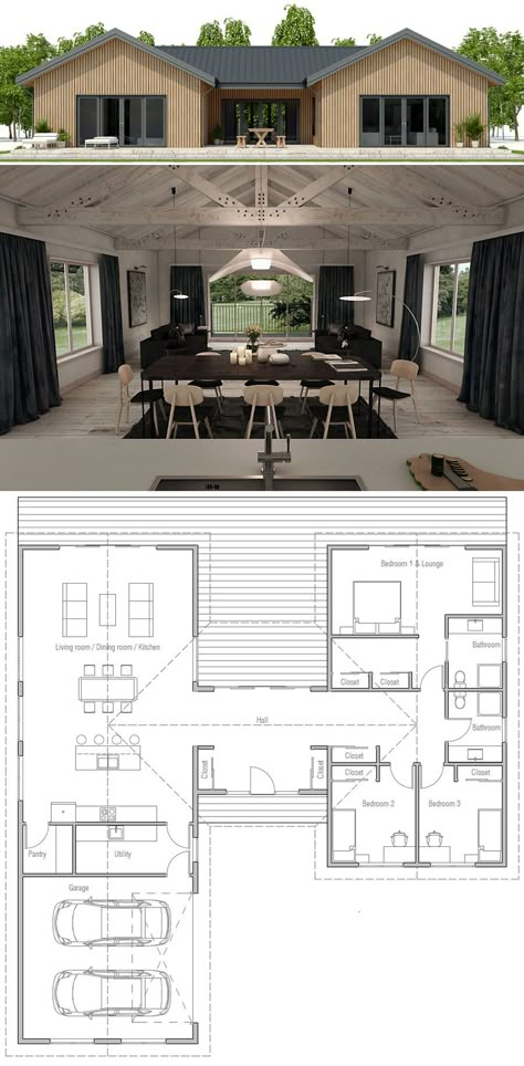 House Plan, Home Plans, Floor Plans #houseplans #floorplans #architecture #adhouseplans Single Story High Ceiling House, Pantry Laundry, Car Port, Single Story Homes, House Layout Plans, Small House Plan, Container House Plans, House Blueprints, New House Plans