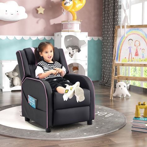 Give your child a cozy place to relax, play, etc! Designed with an adjustable backrest and footrest, this kids recliner can meet multiple needs. Kids can sit up straight to watch TV or read books, or lie down to take a nap. Filled with high-resilience sponge and covered with skin-friendly leather, our armchair sofa provides a super comfortable sitting experience. Besides, the PU leather cover is smooth and waterproof for easy cleaning just with a damp cloth. 2 side pockets offer convenient stora Sit Up Straight, Kids Recliners, Kids Recliner Chair, Leather Sofa Couch, Leather Sofa Chair, Armchair Sofa, Upholstered Couch, Cozy Place, Upholstered Arm Chair