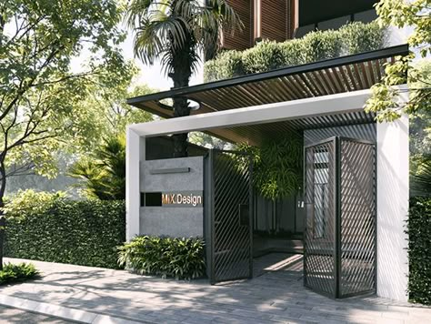 Mix.VR on Behance Villa Concept, Modern Gate, Architectural Floor Plans, Narrow House, Modern Exterior House Designs, House Gate Design, Concept Ideas, Minimal House Design, Minimal Home