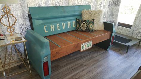 Truck Tailgate Bench, Tailgate Bench, Garage Furniture, Truck Tailgate, Bed Floor, Entryway Mudroom, Wood And Steel, Entryway Furniture, Man Cave Decor