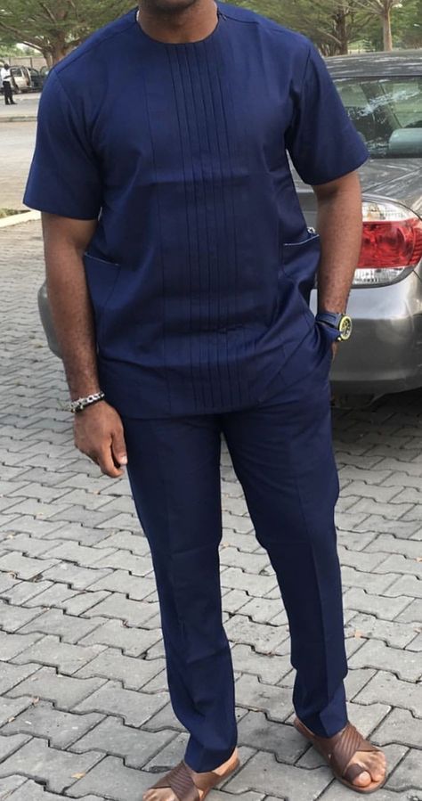 Simple men style Senator Styles For Men, Ankara Shirt, Blue Range, Latest African Wear For Men, Mens Traditional Wear, Senator Styles, Ankara Trousers, African Kaftan, African Wear For Men