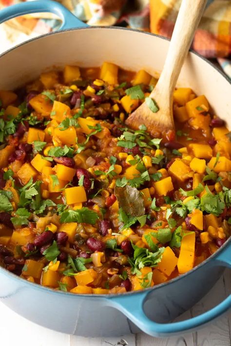 Squash Chili Recipe, Butternut Squash Chili Recipe, Vegetarian Chili Crock Pot, Squash Chili, Slow Cooker Vegetarian Chili, Butternut Squash Chili, Vegetarian Chili Recipe, Native American Food, A Spicy Perspective