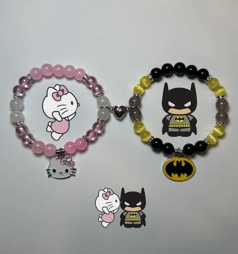 Hello kitty & Batman matching bracelets? How do we feel abt them? 🦇😻🩷🖤🩷🖤 • • • • • • • • • • • #bracelets #batman #hellokitty #braceletoftheday #jewelry #batmanandhellokitty #explore #instagood #explorepage+ #viral #dccomics #dcuniverse #dccosplay #batgirl #batwoman #couplebracelet #superhero #villians #antihero #batmanverse #thebatman #matching #friendshipbracelets #originaldesign #beads #hellokittycore #movies #disney #sanrio #sanriocore Batman And Hello Kitty Bracelets, Batman Matching Bracelets, Boy Beaded Bracelets, Hello Kitty Matching Bracelets, Couples Bracelets Diy, Matching Kandi Bracelets, Batman Bracelet, Bracelet Hello Kitty, Hello Kitty Batman