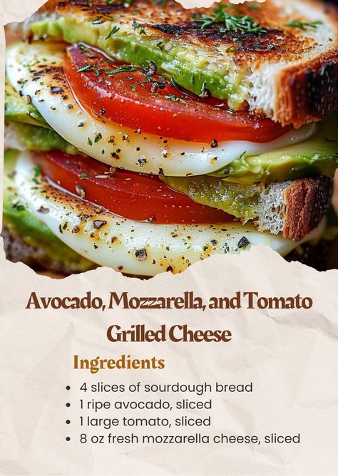 Avocado Tomato Grilled Cheese, Tomato And Avocado Sandwich, Avocado Mozzarella Tomato Grilled Cheese, Avocado Melt Sandwich, Tomato Avocado Melt, Stove Top Bread Recipe, Tomato Grilled Cheese, Avocado Grilled Cheese, Slow Cooker Salisbury Steak