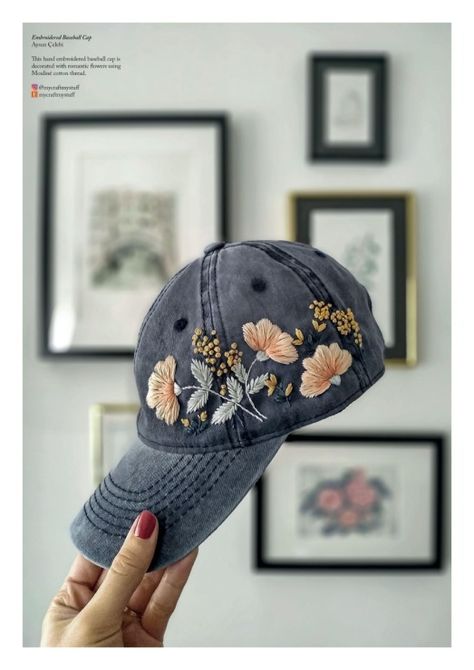 Embroidered Hats Ideas, Bone Bordado, Sulaman Pita, Circuit Crafts, Clothes Embroidery Diy, Embroidery Caps, Boho Hat, Embroidered Cap, Hat Embroidery