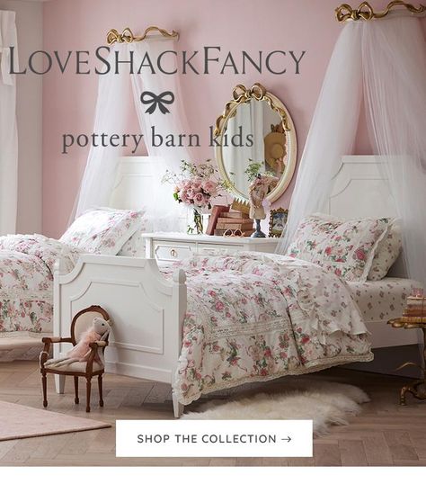 Love Shack Fancy Love Shack Fancy Bedroom, Fancy Bedroom, Kids Shared Bedroom, 1 Bedroom House, Rose Quilt, Love Shack Fancy, Shared Bedroom, Girl’s Room, Farmhouse Bedroom