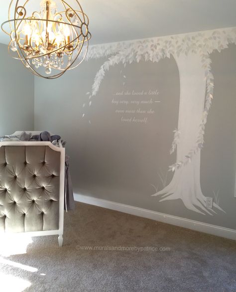 "The Giving Tree" Nursery - #muralsandmorebypatrice NYC/NJ #metallics #nycmuralist #njmuralist Family Tree Mural, Baby Baker, Nursery Accent Wall, Family Tree Tattoo, Giving Tree, The Giving Tree, Church Nursery, Tree Mural, Tree Nursery