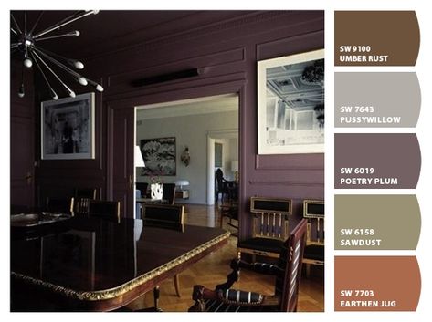 Rockweed Sherwin Williams, Ranch Style Living Room Paint Colors, Bedroom Color Schemes Sherwin Williams, Plum Paint Colors Living Room, Dark Plum Bedroom, Poetry Plum Sherwin Williams, Sherwin Williams Plum Paint Colors, Sherwin Williams Chocolate Brown Paint, Poetry Plum Bedroom