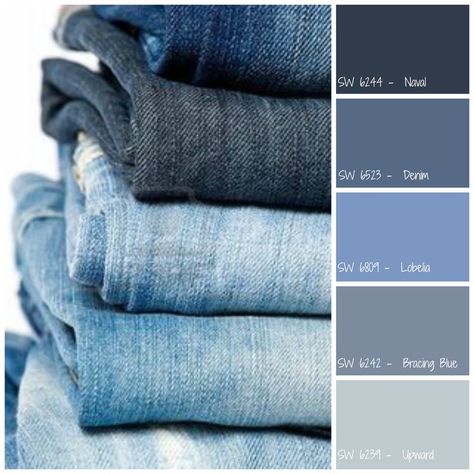 Denim Blue Interior, Denim Blue Sherwin Williams, Blue Denim Color Palette, Denim Bathroom Decor, Benjamin Moore Denim Blue Paint Colors, Blue Jean Paint Color, Denim Blue Paint Sherwin Williams, Denim Sherwin Williams, Denim Blue Living Room