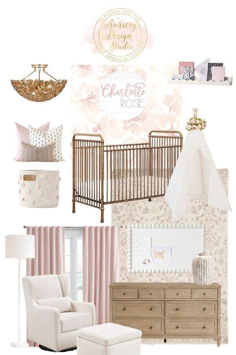 Rose Theme Nursery, Floral Nursery Ideas, French Country Nursery, Floral Baby Nursery, Nursery Design Board, Country Nursery, Blush Nursery, Nursery Idea, Pink Crib