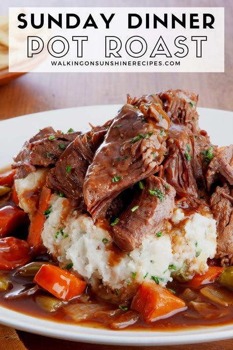 Pot Roast made in the Crock Pot is Sunday dinner at its best! Serve with mashed potatoes and gravy for the perfect family meal. Company Pot Roast, Perfect Pot Roast, Slow Cooker Roast Beef, Slow Cooker Recipes Beef, Best Slow Cooker Recipes, Sunday Dinner Recipes, Mississippi Pot Roast, Slow Cooker Roast, Pot Roast Slow Cooker