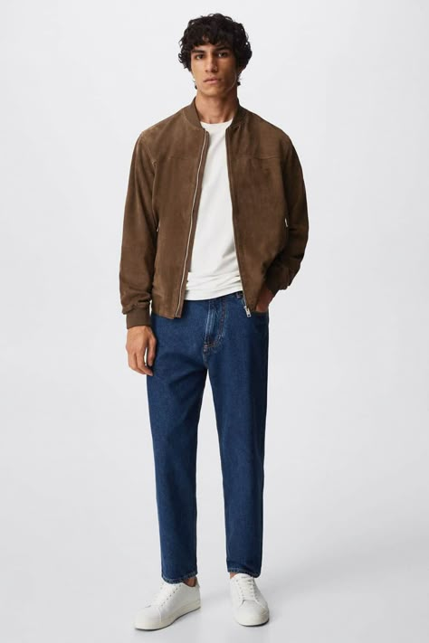 Suede Jacket Outfits For Men: 17 Stylish Looks For 2024 Mens Casual Look, Mens Professional Streetwear, Mango Man Outfit, Brown Jacket Men Outfit, H&m Outfits, Witte Sneakers Outfit, Brown Jacket Outfit Men, Men Jacket Outfit, Mango Clothes