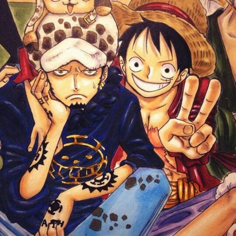 Law, Luffy, peace sign, funny; One Piece No School, Have A Nice Day, Monkey D Luffy, Nice Day, Good Morning, One Piece, Tags, Water