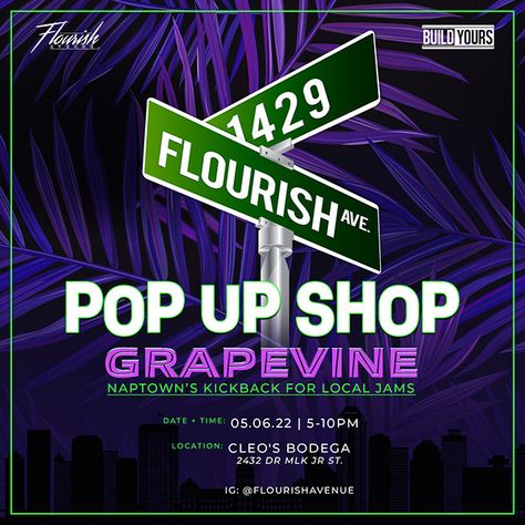 @flourishavenue x Grapevine Pop Up Flyer on Behance Pop Up Flyer Ideas, Pop Up Shop Flyer Ideas, Pop Up Flyer Design, Pop Up Flyer, Pop Up Shop Flyer, Popup Shop, College Graduation Cap Decoration, Event Invitations, Mlk Jr