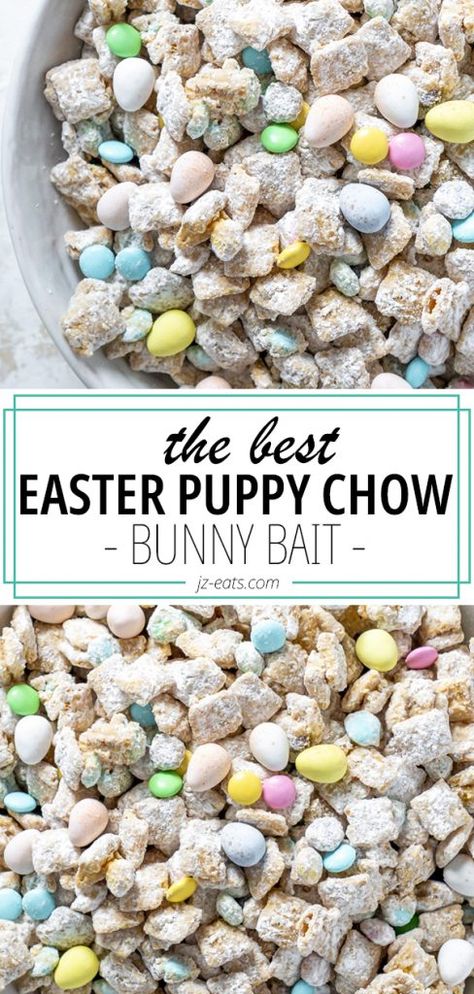 Easter Puppy Chow, Easter Muddy Buddies, Puppy Chow Chex Mix Recipe, Salty Desserts, Muddy Buddies Recipe, Easter Food Appetizers, Bunny Chow, Dessert Oreo, Puppy Chow Recipes