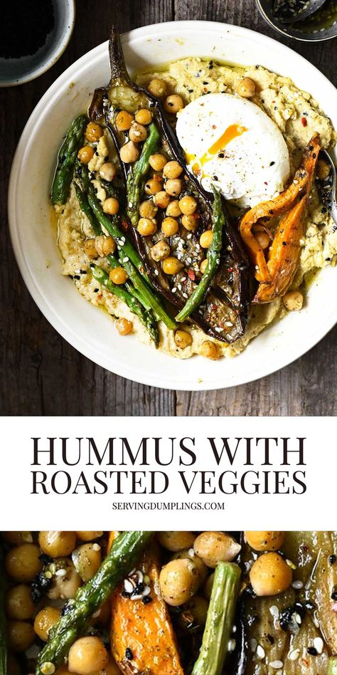 Hummus With Roasted Vegetables, Vegan Hummus Bowl, Hummus With Veggies, Hummus Bowl Recipes, Hummus Meals, Hummus Meal Prep, Hummus Dishes, Hummus Lunch, Hummus Board