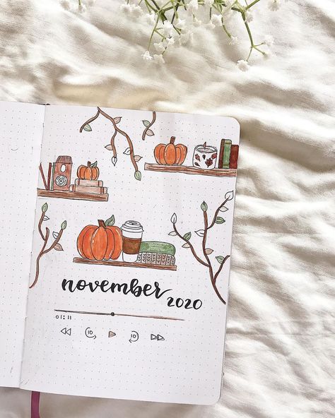 Bullet Journal Month Cover November, November Title Page, November Bullet Journal Cover Easy, November Scrapbook Ideas, November Cover Page Bullet Journal, November Journal Cover, Bullet Journal November Cover, November Journal Ideas, Simple Cover Page