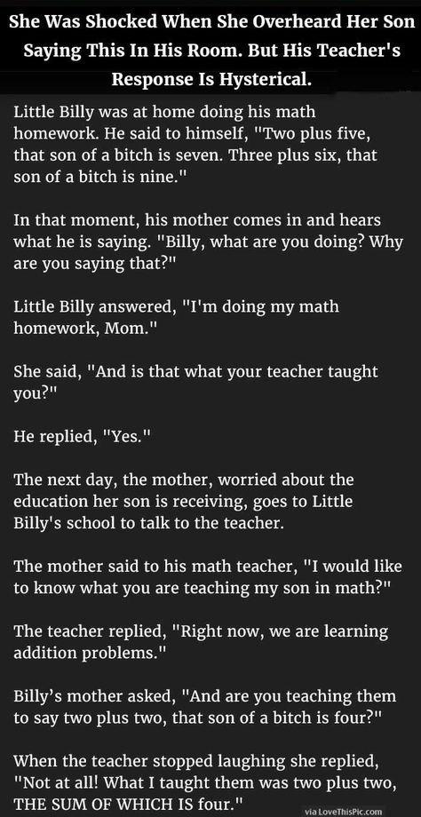 She Was Shocked When She Overheard Her Son Saying This In His Room But His Teacher's Response Is Hysterical funny jokes story lol funny quote funny quotes funny sayings joke humor stories funny kids funny jokes best jokes ever best jokes Teacher Stories, Funny Stories For Kids, Stories Funny, Funny Friday, Funny Tumblr Stories, Funny Quotes For Kids, Quotes Tattoos, Meme Comics, Son Quotes