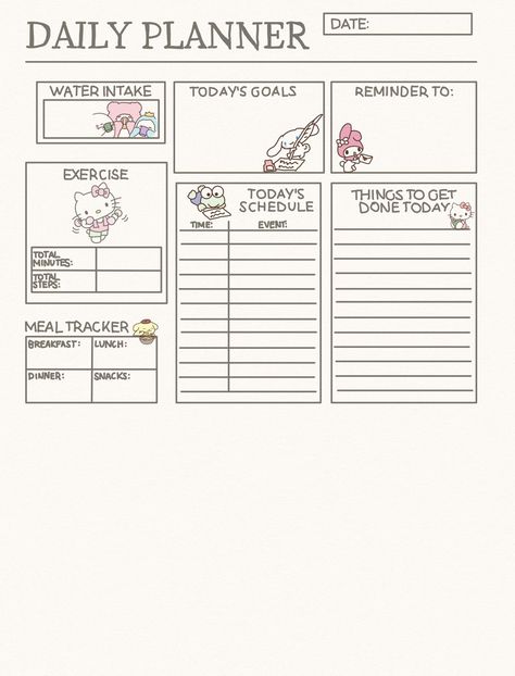 Daily Planner Sanrio  - Notability Gallery Hello Kitty Daily Planner, Daily Planner Pages, Planner Ideas, Sanrio Characters, Planner Pages, Daily Planner, Weekly Planner, Hello Kitty, Kitty