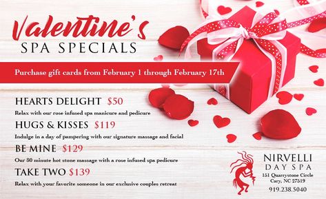 Valentines Day Specials Valentine’s Day Spa Specials, Esthetician Specials, Salon Advertising Ideas, Valentine Offers, Salon Promotions, Spa Specials, Shellac Manicure, Spa Manicure, Massage Business