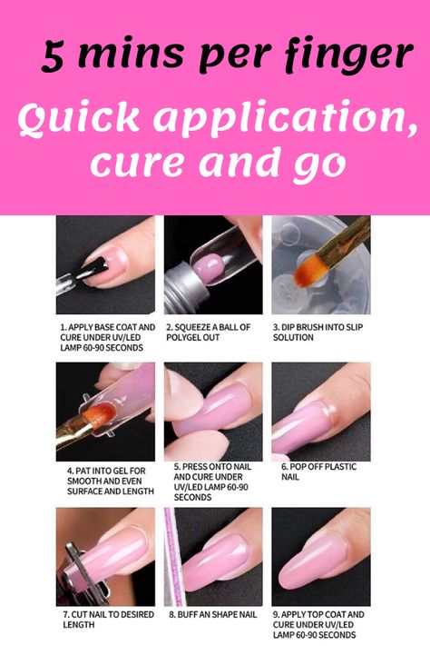 NOTE: OUR POLY GEL KIT NOT INCLUDE SLIP SOLUTION, BUT YOU CAN USE BASE COAT GEL OR ALCOHOL INSTEAD. THERE ARE SAME EFFECT. Quick Building and Long Lasting: The builder gel can Build Beautiful Nail Extensions in 3 minutes even for a beginner! Lasts up to one month when applied appropriate Healthy and Natural: This poly gel for nail kit contains 9 Toxin Free Ingredients keeping your nails healthy with a low odor formula! No harsh ingredients or adhesives #Nail care #Beauty #affiliate #sponsored Clear Poly Gel Nails, How To Use Poly Gel, How To Use Poly Gel Nails, How To Apply Polygel Nails, Slip Solution For Poly Gel, Poly Gel Nails Design, Pink Nail Gel, Poly Nails, Poly Gel Nails