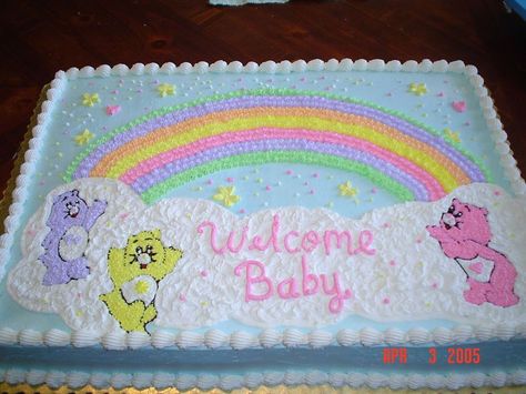 Care Bear Baby Shower Cake, Cakes Y2k, Baby Shower Sheet Cake, Baby Shower Sheet Cakes, Care Bear Cakes, Shower Care, Bear Baby Shower Cake, Care Bears Vintage, Care Bear Birthday