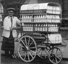 Dairy shops and dairies deliveries 1940s-50s Vintage Carts, The 39 Steps, Milk Delivery, Milk Man, Childhood Memories 70s, Milk Shake, Milk Bottles, Ice Cream Truck, Old London