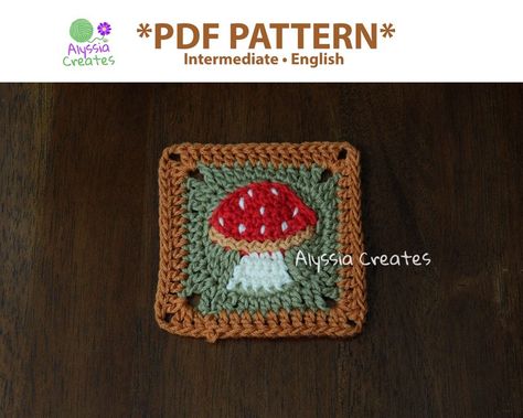 Mushroom Granny Square Crochet PDF PATTERN (English) - Alyssia Creates's Ko-fi Shop - Ko-fi ❤️ Where creators get support from fans through donations, memberships, shop sales and more! The original 'Buy Me a Coffee' Page. Yarn Squares, Mushroom Granny Square, Granny Square Patterns, Granny Square Häkelanleitung, Motifs Granny Square, My Granny, Crochet Mushroom, Granny Squares Pattern, Square Crochet