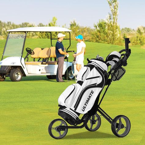 Tangkula Golf Push Pull Cart, Lightweight Aluminum Collapsible 3 Wheels Golf Push Cart, Golf Trolley W/Storage Bag & Beverage Holder, Foot Brake,... Golf Push Cart, Push Cart, Golf Trolley, Pull Cart, Make It Stop, Umbrella Holder, 3rd Wheel, Body Design, Wide Body