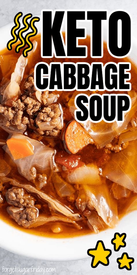 Looking for a hearty and comforting keto soup recipe? Try this Keto Cabbage Soup with Beef - it's the perfect soup for a cold fall or winter night! This keto beef recipe is an easy keto dinner with only 5g net carbs. Cabbage Soup With Ground Beef, Cabbage Soup With Beef, Keto Soup Recipes Low Carb, Keto Cabbage Soup, Quick Keto Lunch, Soup Recipes Low Carb, Low Carb Cabbage, Soup For A Cold, Soup With Beef