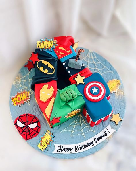 Avengers letter cake 🌟 - Whisk & Sugar Cakery | Facebook Marvel Number Cake, Flash Superhero Cake, Superhero Smash Cake, Hulk And Spiderman Cake, Iron Man Cake Ideas, Birthday Cake Marvel, Batman Theme Cake, Avengers Cake Design, Avengers Themed Cakes